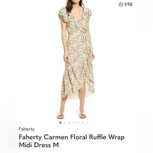 Faherty Carmen Floral Ruffle Wrap Midi Dress M